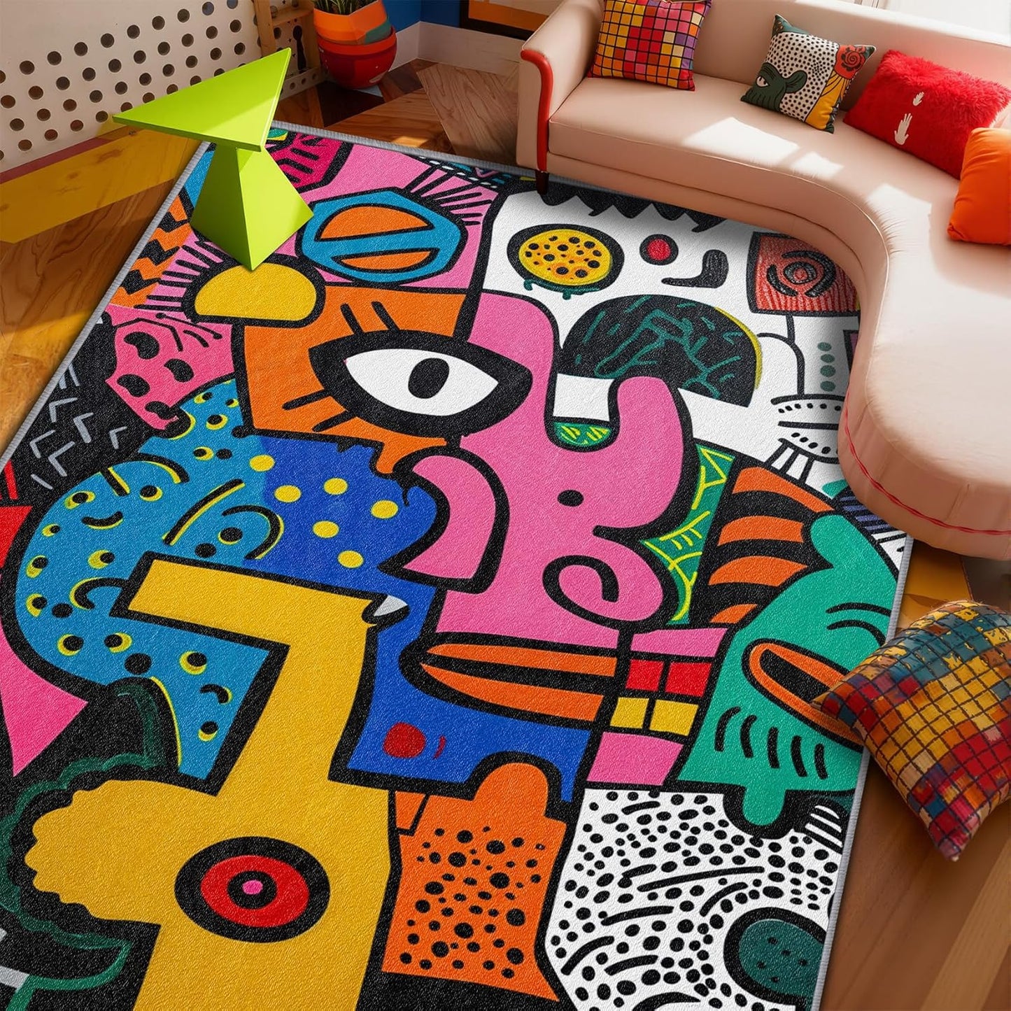 Colorful Rugs for Living Room - Abstract Area Rugs 7x10, Pop Art Graffiti Multicolor High Traffic Lightweight Extra Large Carpet Home Decor