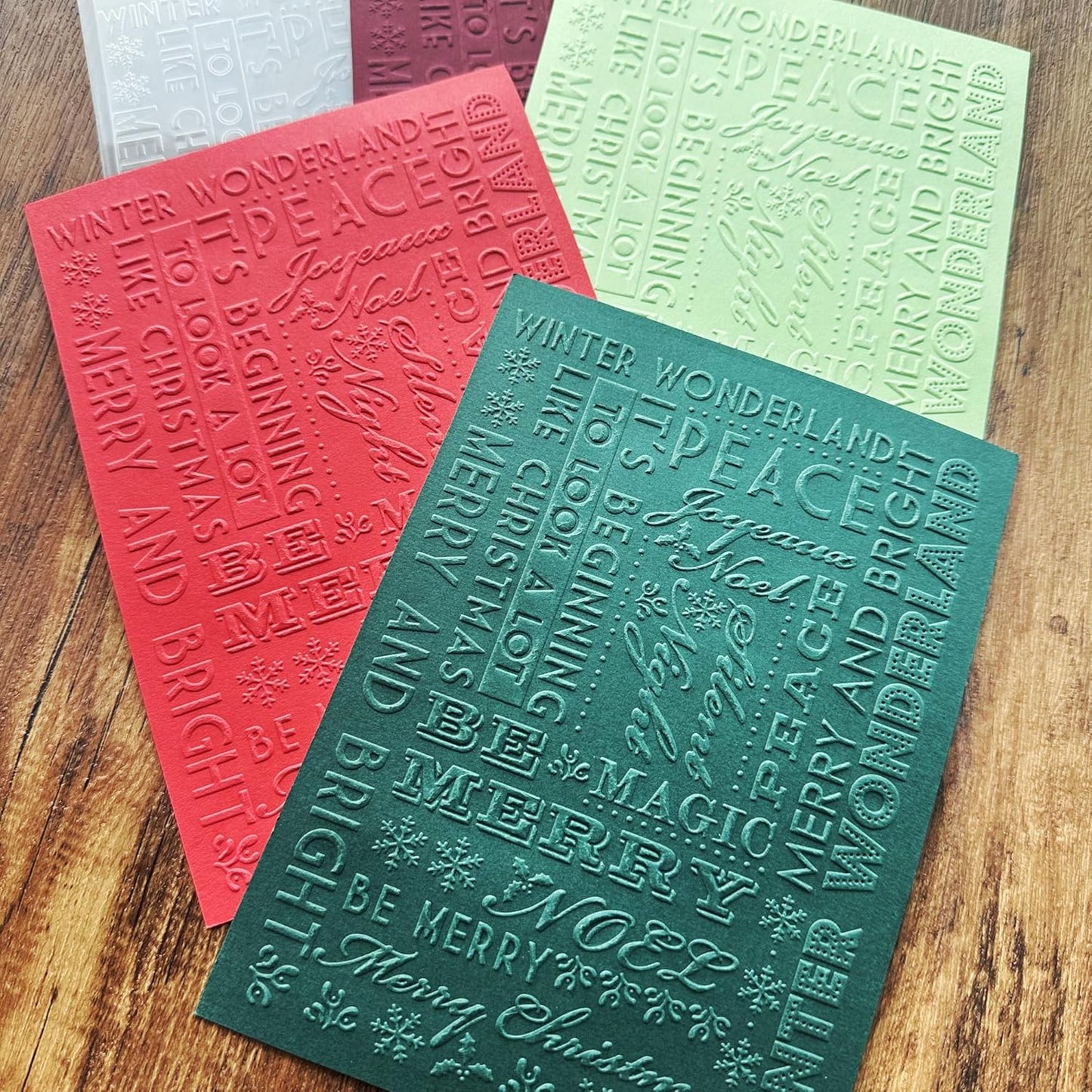 Arbuya Christmas Sentiment Plastic Embossing Folders for Card Making or Journaling Xmas Joy, Noel, Peace & Winter Wonderland Embossing Folder Template for Gift Tag Paper Crafting Home Decoration