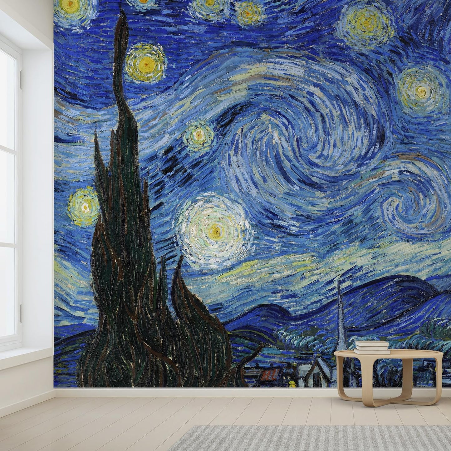 wall26 - Starry Night by Vincent Van Gogh - Dutch Impressionism - 20th Century Artist - Peel and Stick Large Wall Mural, Removable Wallpaper, Home Decor - 100x144 inches