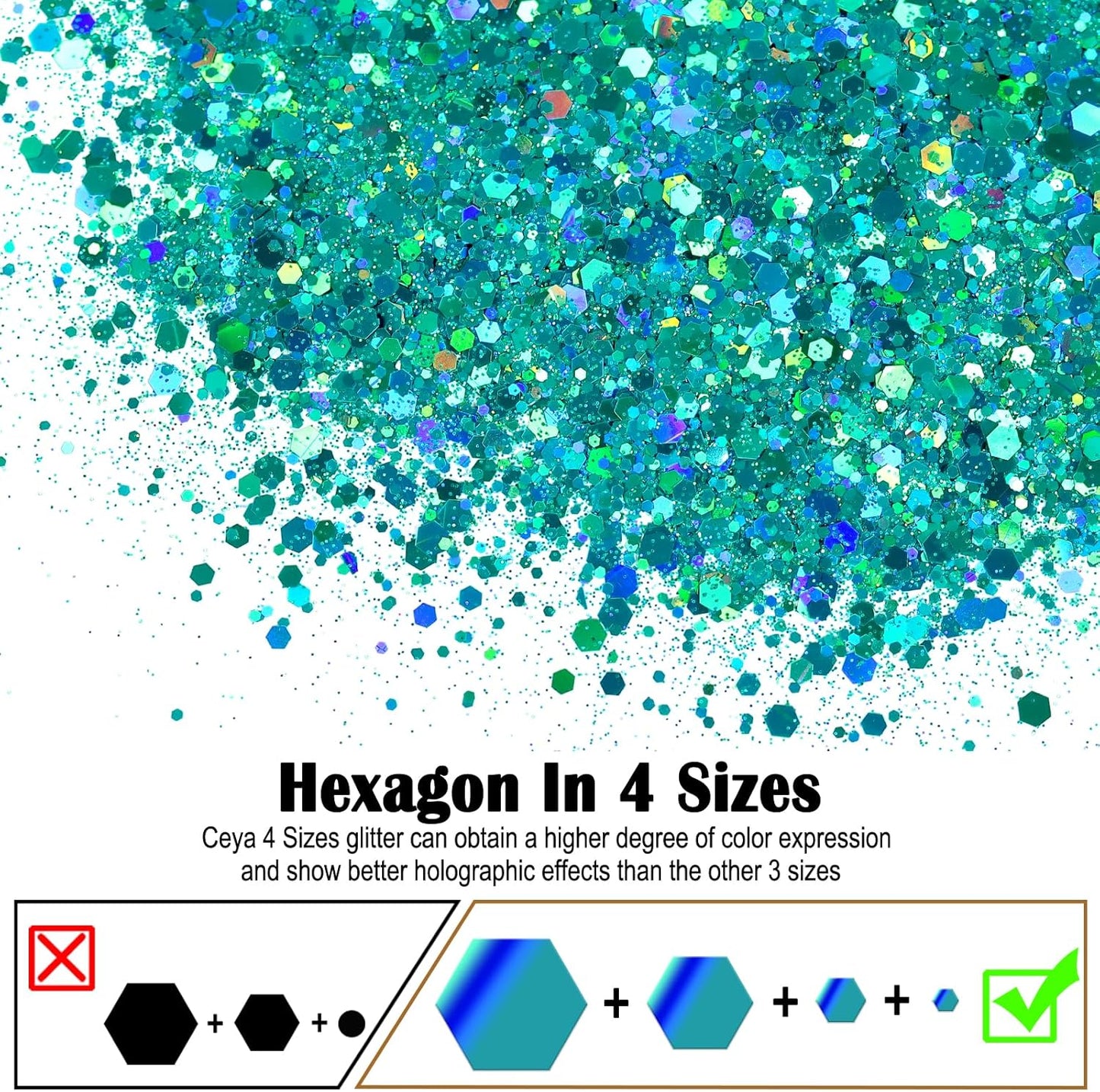 Ceya Holographic Chunky Glitter, 4.9oz/ 140g Cyan Craft Glitter Powder Mixed Fine Flakes Iridescent Nail Sequins for Nail Art, Hair, Epoxy Resin, Tumblers, Slime, Painting, Festival Decor