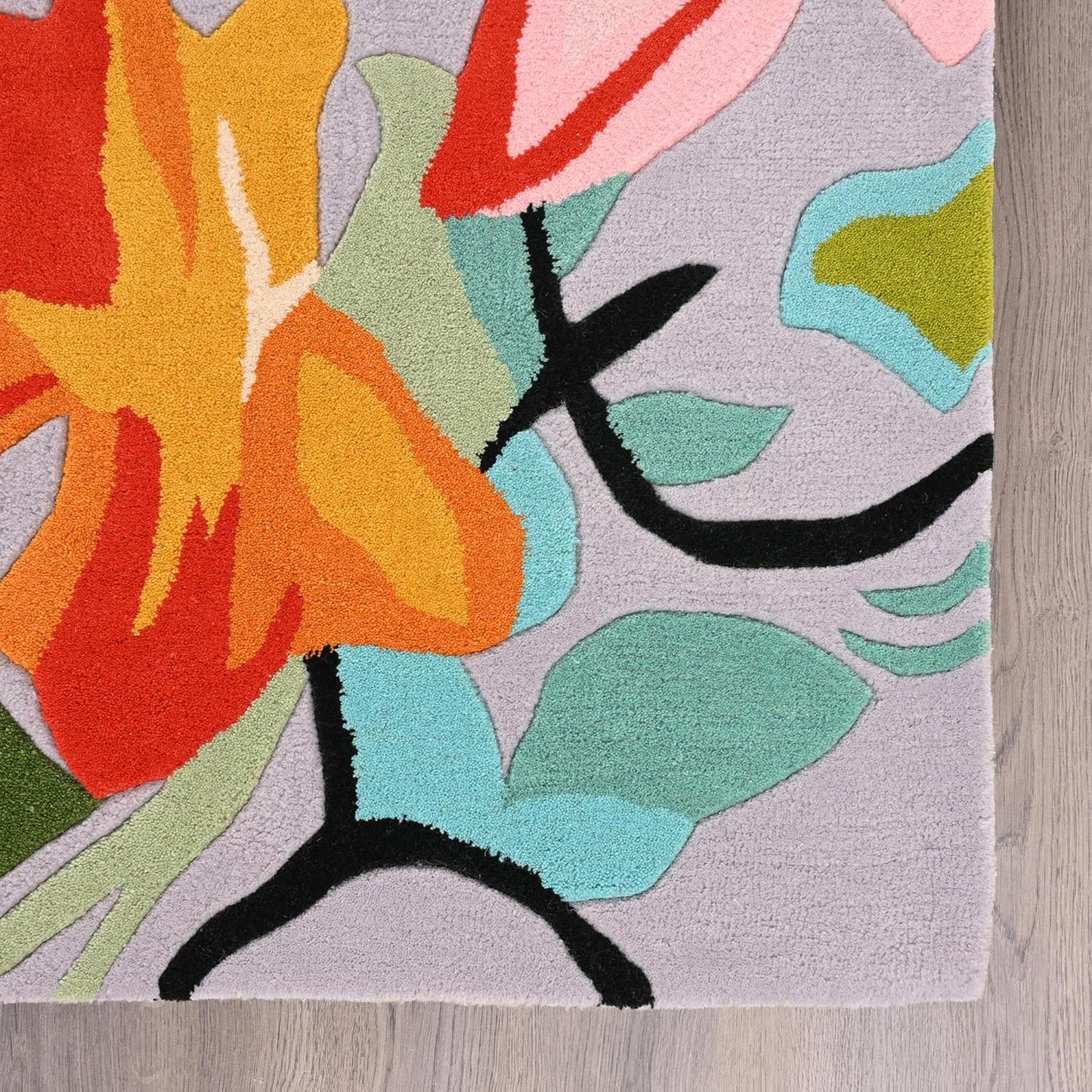 Handmade Wool Floral Area Rug for Living Room | Elegant Flower Garden Design, Soft, Thick and Durable | Bedroom, Dining Room & Home Decor Carpet (8' Round, Floral K)