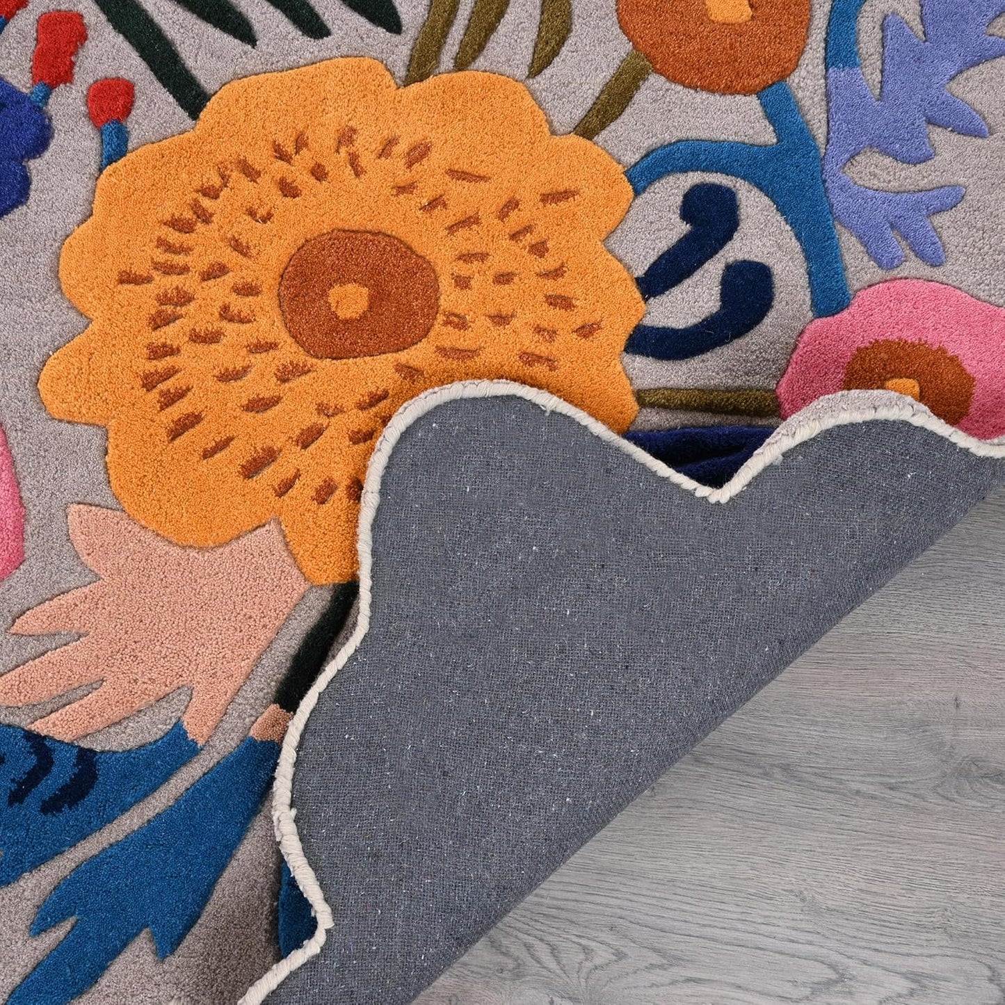 Handmade Wool Floral Area Rug for Living Room | Elegant Flower Garden Design, Soft, Thick and Durable | Bedroom, Dining Room & Home Decor Carpet (7' x 10', Floral H)