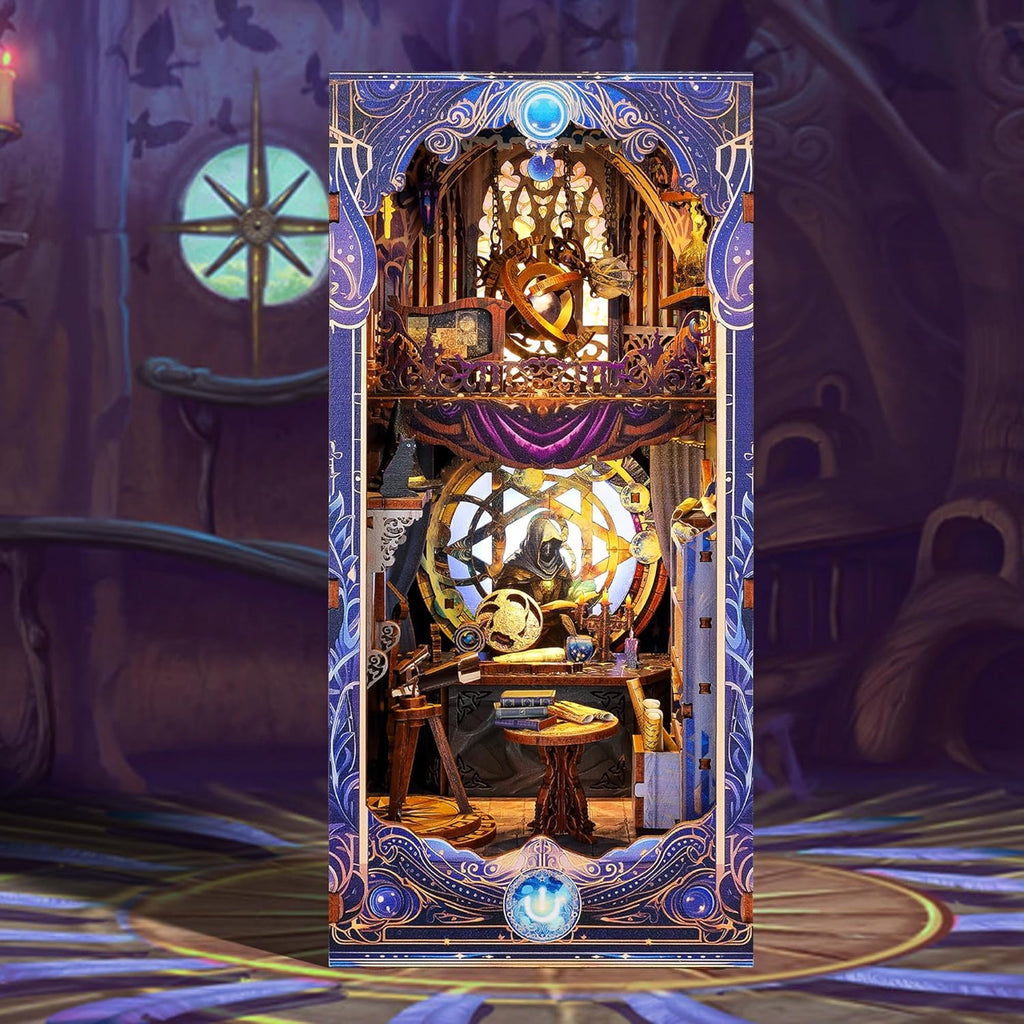 3D Wood Puzzle Book Nook Kit, Astrology Star Map Bookshelf Insert with LED Lights, DIY Celestial Miniature Bookend Décor for Display, Unique Craft Gift for Adults and Teens (Astrology)