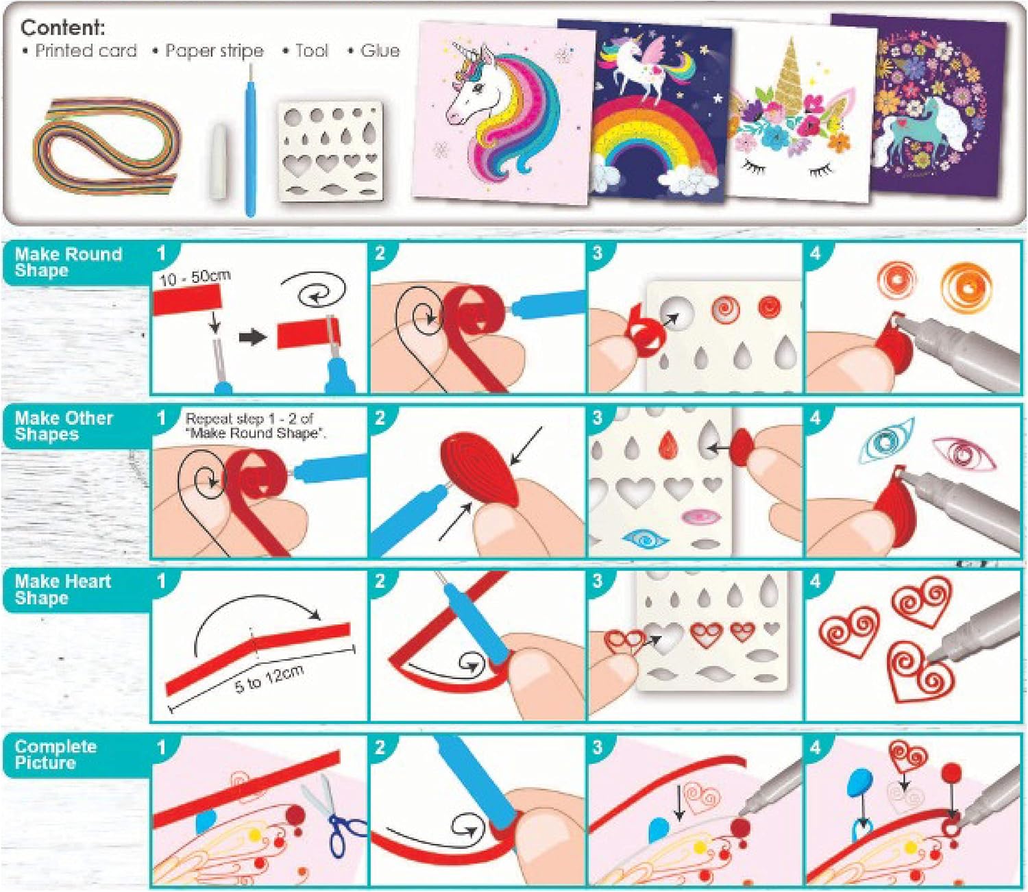 C.S. Kids DIY Paper Quilling Arts & Crafts Gifts – Unicorn| 3D Paper Quilling Design Kits for Kids, Make Your Own Paper Art (Paper Strips & Tools Included)