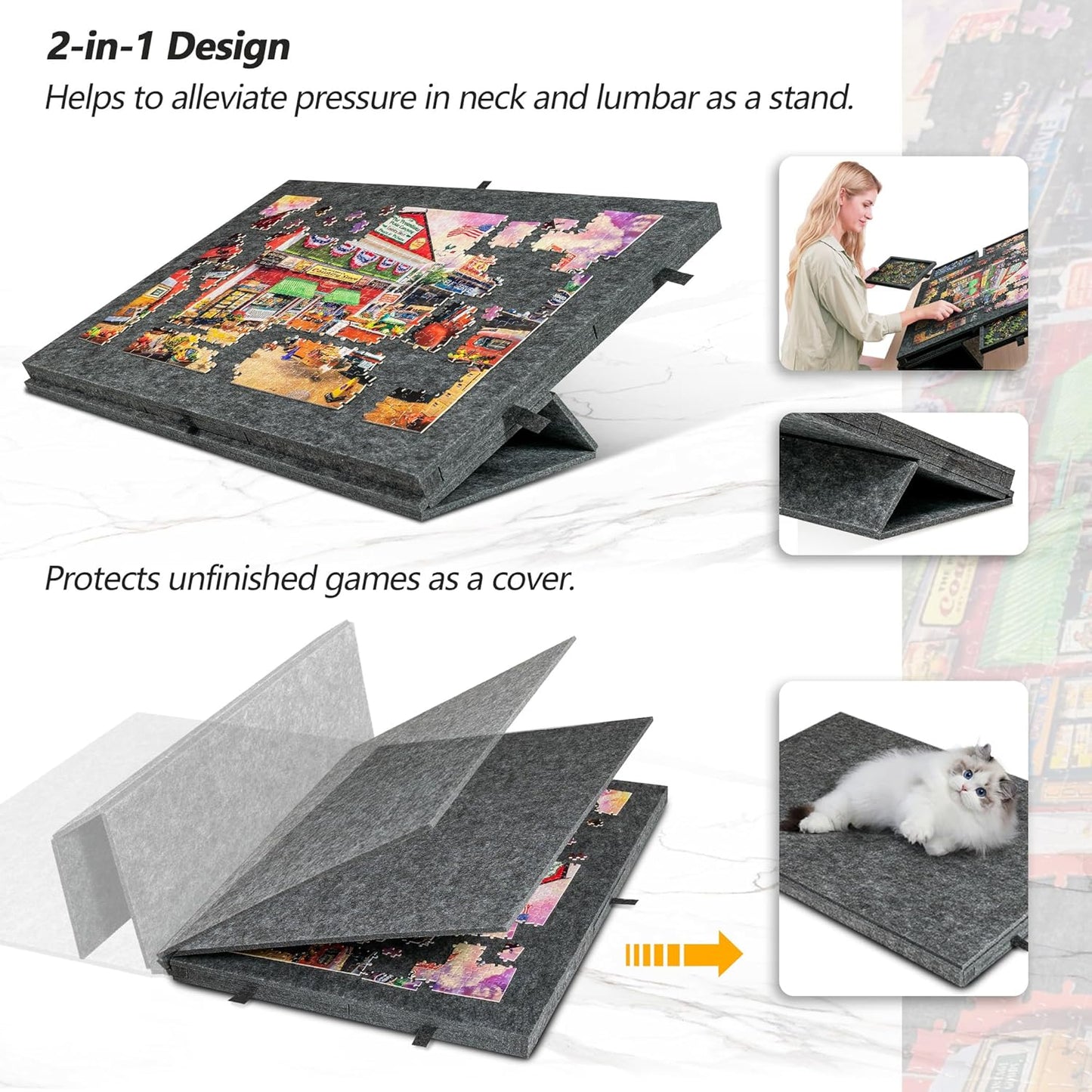 Lavievert Tilting Puzzle Board with 2-in-1 Designed Stand & Cover, Super Lightweight Felt Plateau Storage with 6 Drawers for Adults, Portable Jigsaw Puzzle Table for Up to 1000 Pieces – Gray