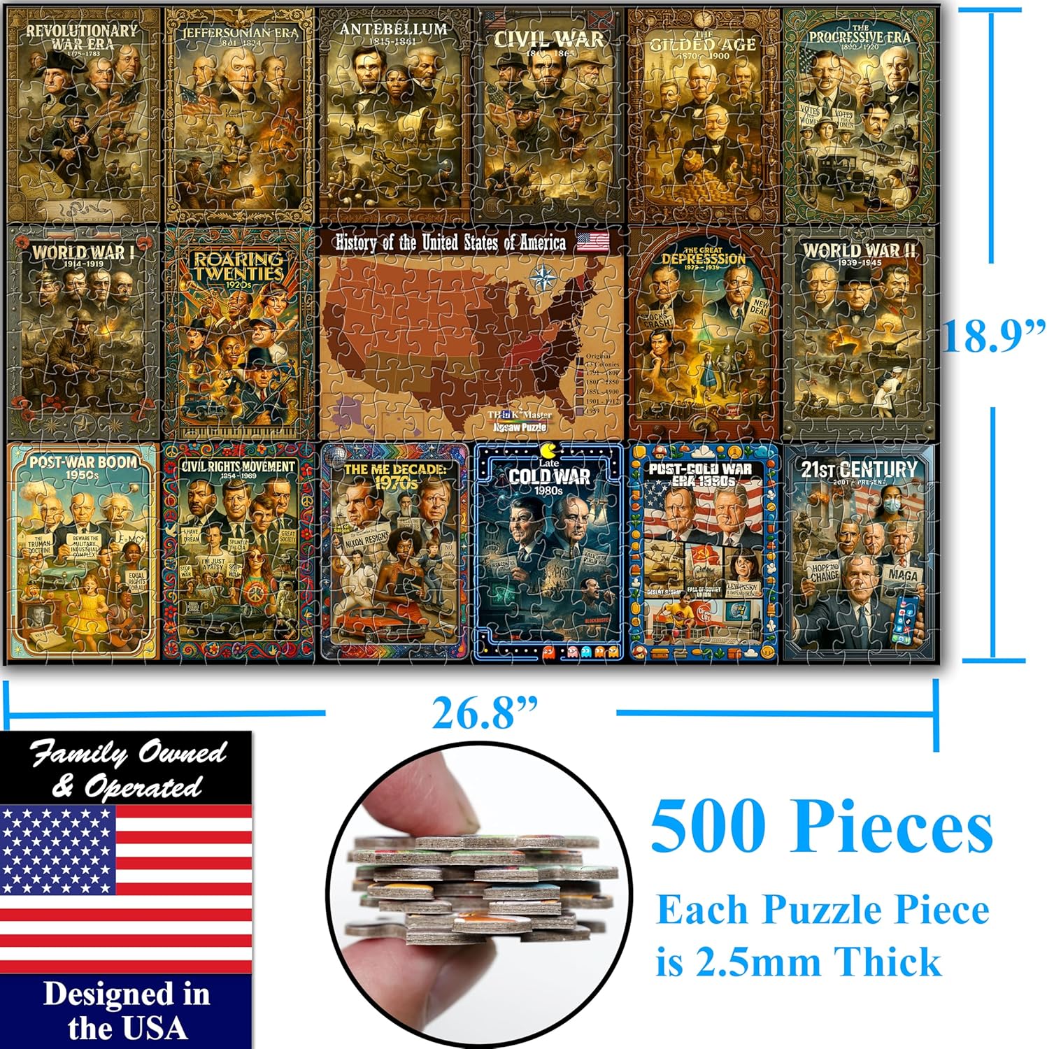 Think2Master History of The United States 500 Pieces Large Format Jigsaw Puzzle: Kids 12+, Teens, Adults & Families. Great Gift. Presidents, Key Events & ERAS from 1776 to Today. Size: 26.8” X 18.9”