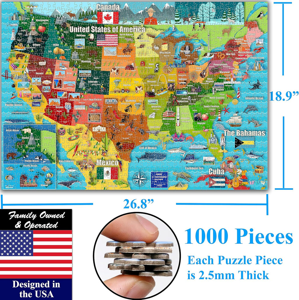 Think2Master Colorful United States Map 1000 Pieces Jigsaw Puzzle for Kids 12+, Teens, Adults & Families. Great Educational Gift for Interest in The USA Map. Size: 26.8” X 18.9”