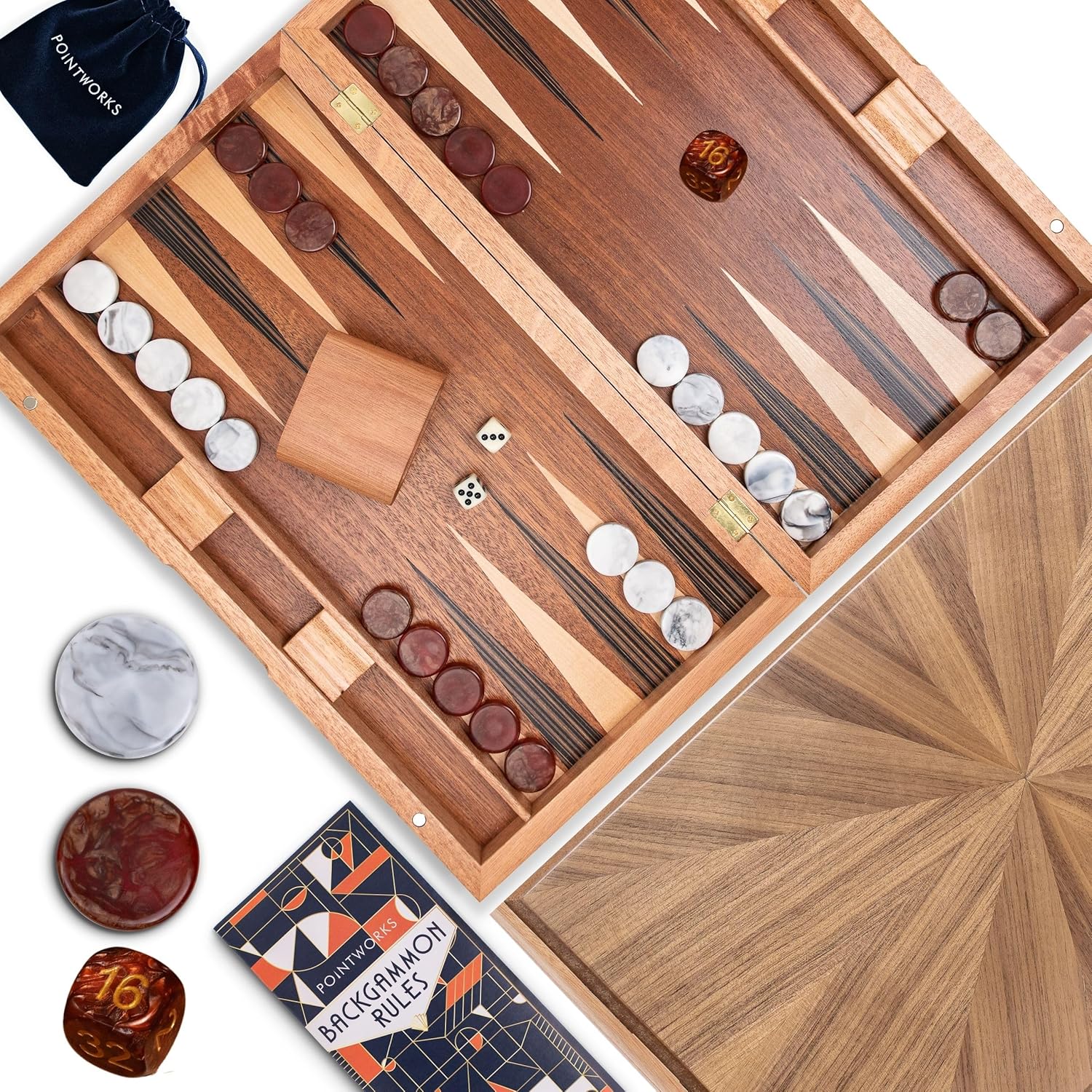 17 Inch Backgammon Sets for Adults. Beautiful Wood Inlaid Backgammon Board Game Set with Unique Checkers & Dice. Large Back Gammon Game Sets Travel Size for 2 Players Nardi or Tavla