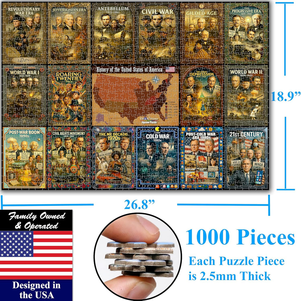 Think2Master History of The United States 1000 Pieces Large Format Jigsaw Puzzle: Kids 12+, Teens, Adults & Families. Great Gift. Presidents, Key Events & ERAS from 1776 to Today. Size: 26.8” X 18.9”